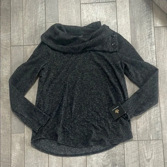 Nordstrom Fortune and Ivy Size Large Black Cowl Neck Sweater Shirt New With Tags - Picture 2 of 5